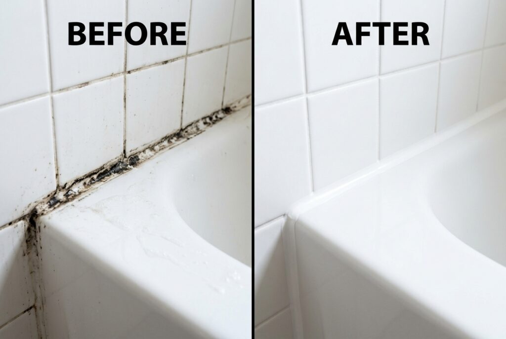 Removing black mold from bathtub caulk lines permanently with paste solution