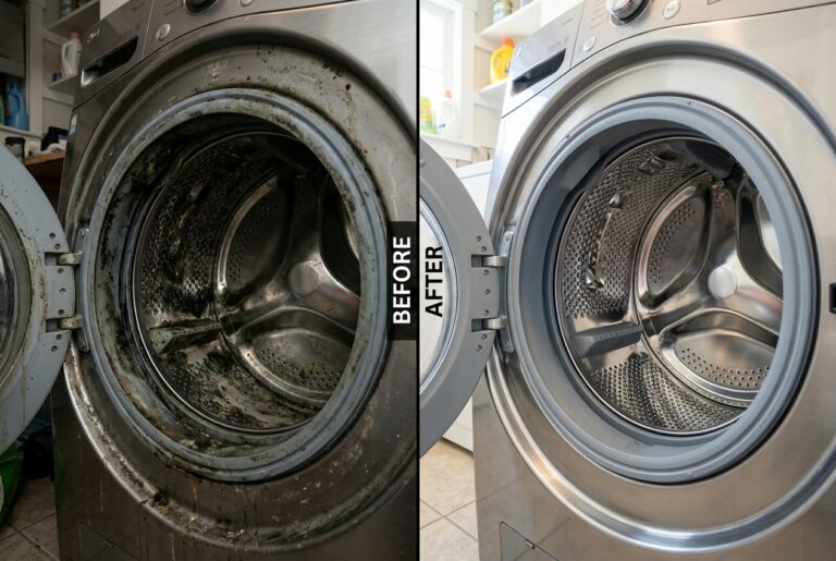 Deodorizing a smelly washing machine naturally with baking soda and vinegar