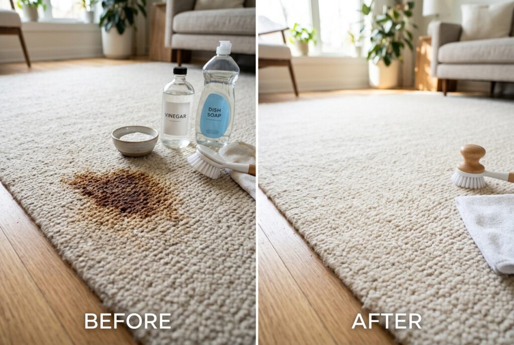 How to Clean a Dirty Rug & Remove Tough Carpet Stains with Baking Soda, Dish Soap and Vinegar