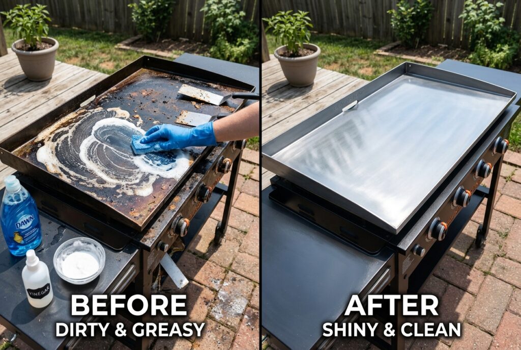 How to Clean a Greasy Flat Top Griddle with Baking Soda, Dawn & Vinegar