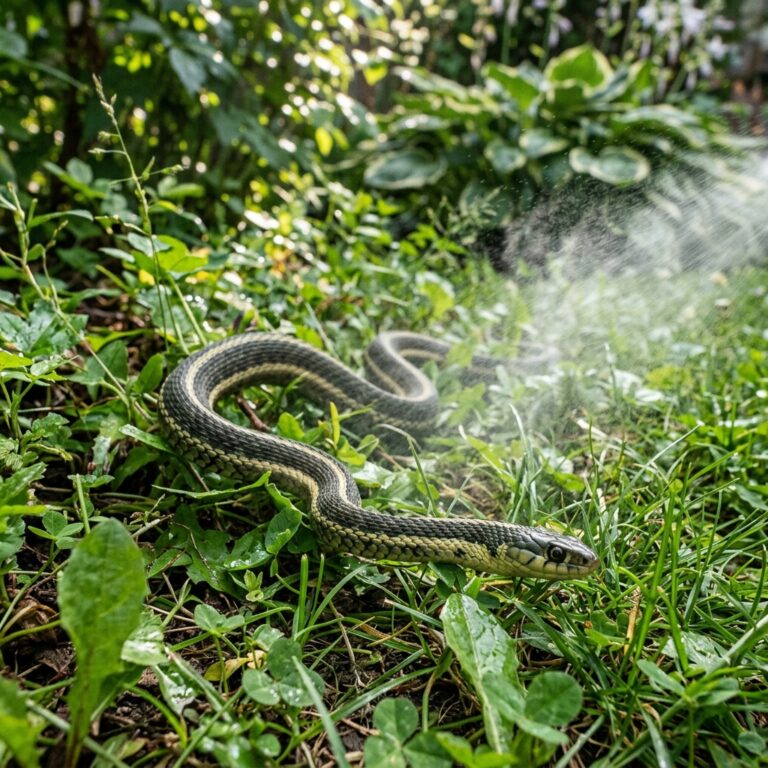 Garden snake slithering away from natural scent spray