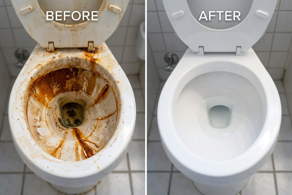 How to Clean a Stained & Rusty Toilet Bowl with Baking Soda, Dawn & Vinegar