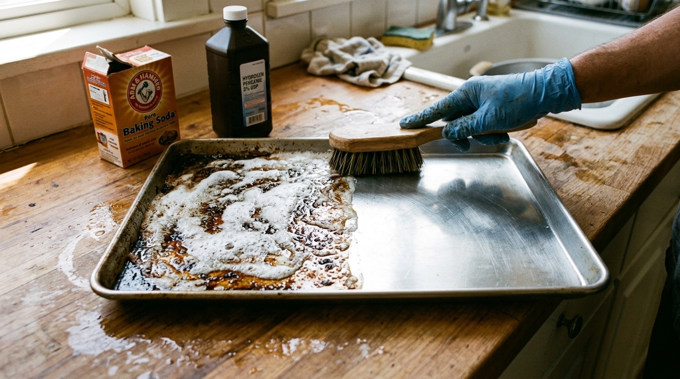 Burnt Baking Sheet Restoration via Saponification