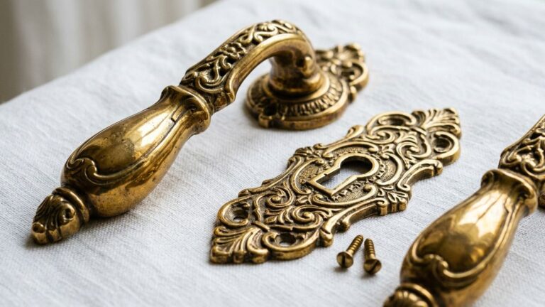 Restoring antique darkened solid brass door knobs and cabinet pulls in warm citric acid bath