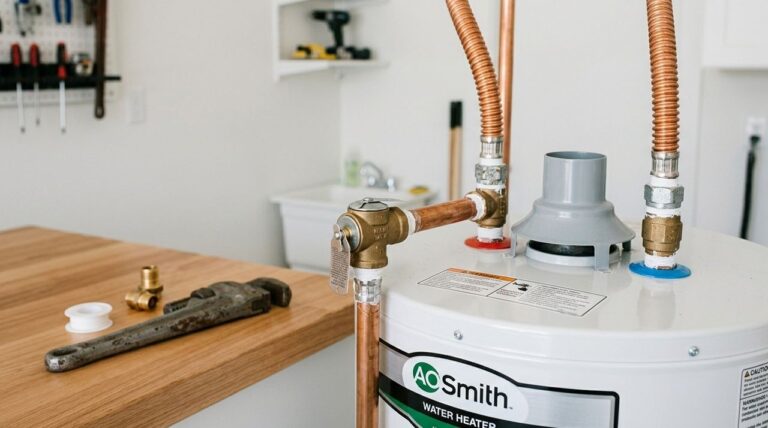 Inspecting dielectric nipple and TPR valve on water heater top